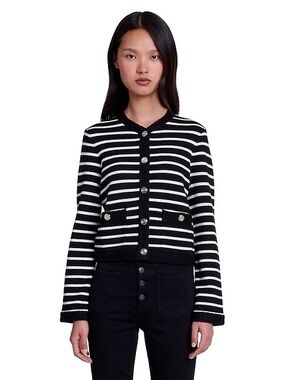 Maje Black and White Striped Button Cardigan, NWOT